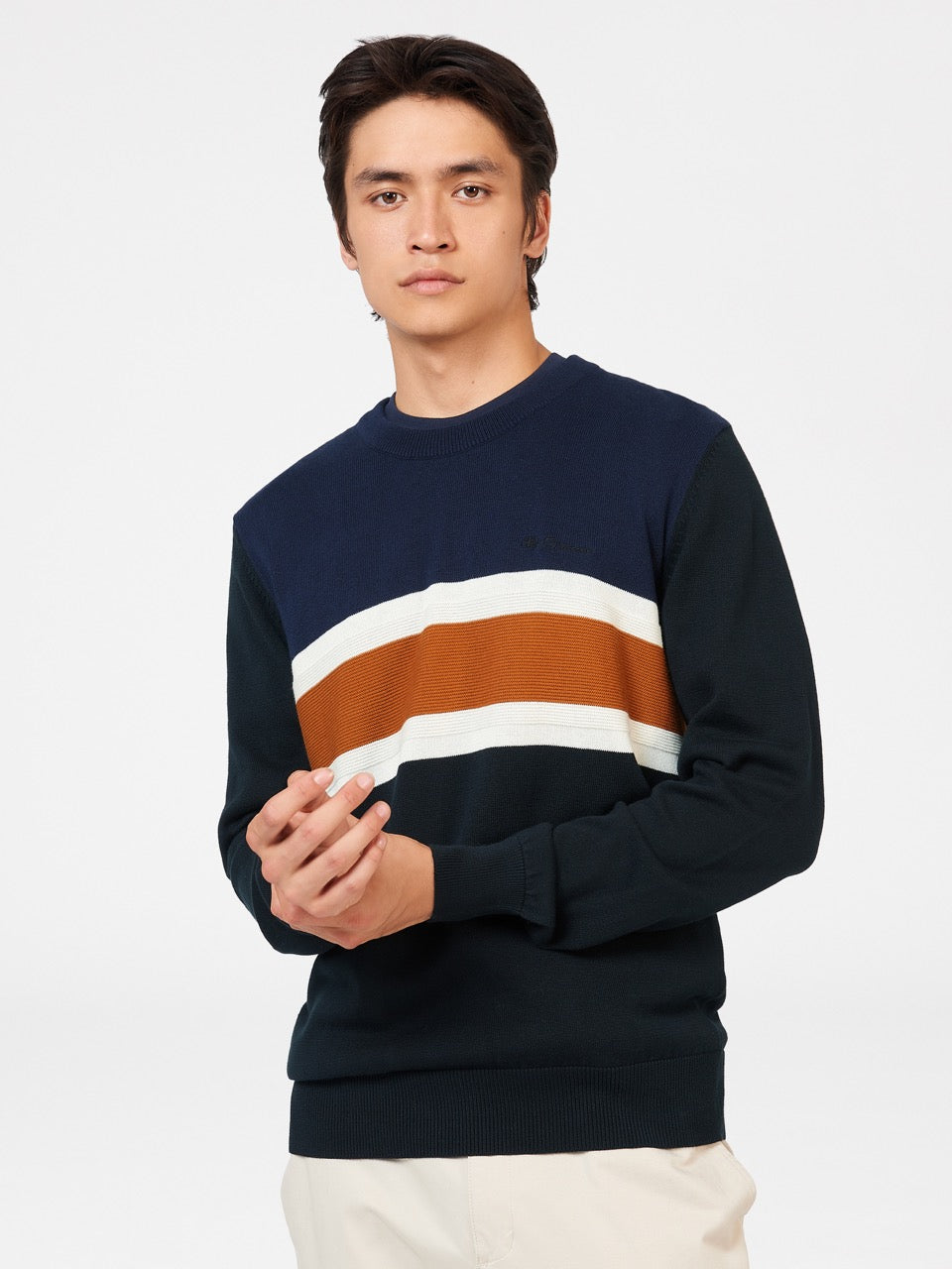 Knitwear Ben Sherman Chest Stripe Crewneck Noir | WCT-73932031